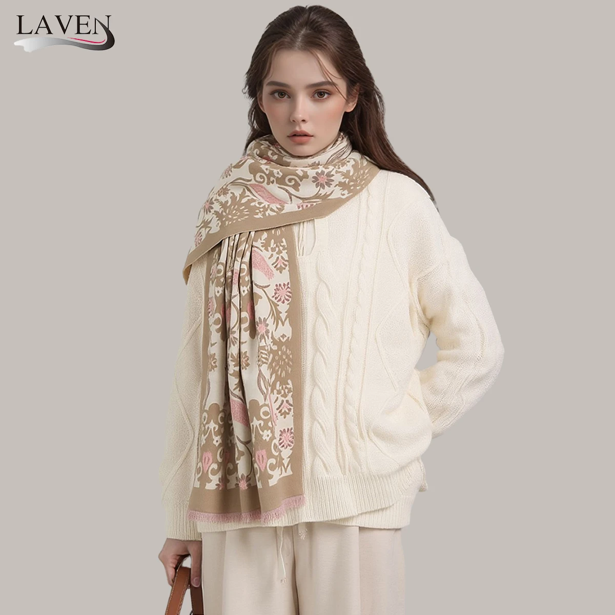 

Осенне-зимний шарф, женские шали из пашмины, кашемировое одеяло, теплое толстое массивное палантиновое женское элегантное пончо с цветочным принтом, уличное Bufanda