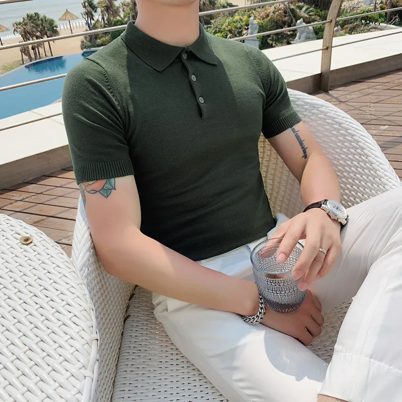 2024 New Fashion Brands Polo Shirt Men\'s Summer Slim Fit Short Sleeve Solid Color Polos Casual Business Formal Polo Men Clothing