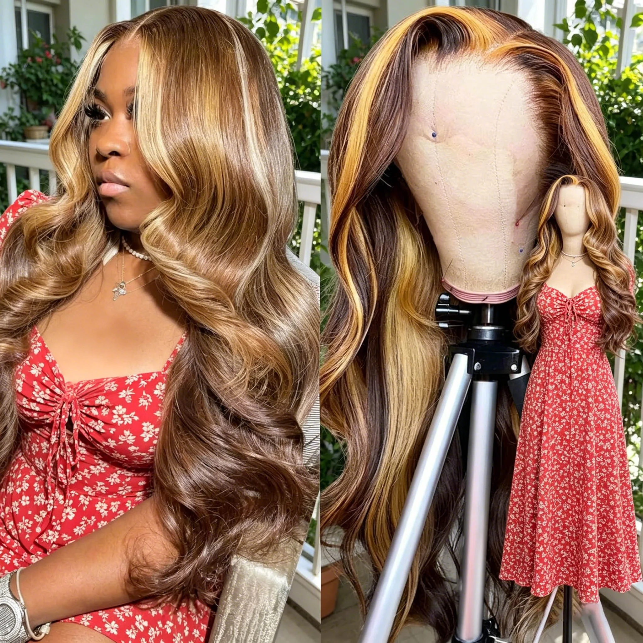 Body Wave Highlight Ombre Lace Front Wig Human Hair Pre Plucked 13x4 HD Transparent 4/27 Colored Lace Frontal Wig with Baby Hair