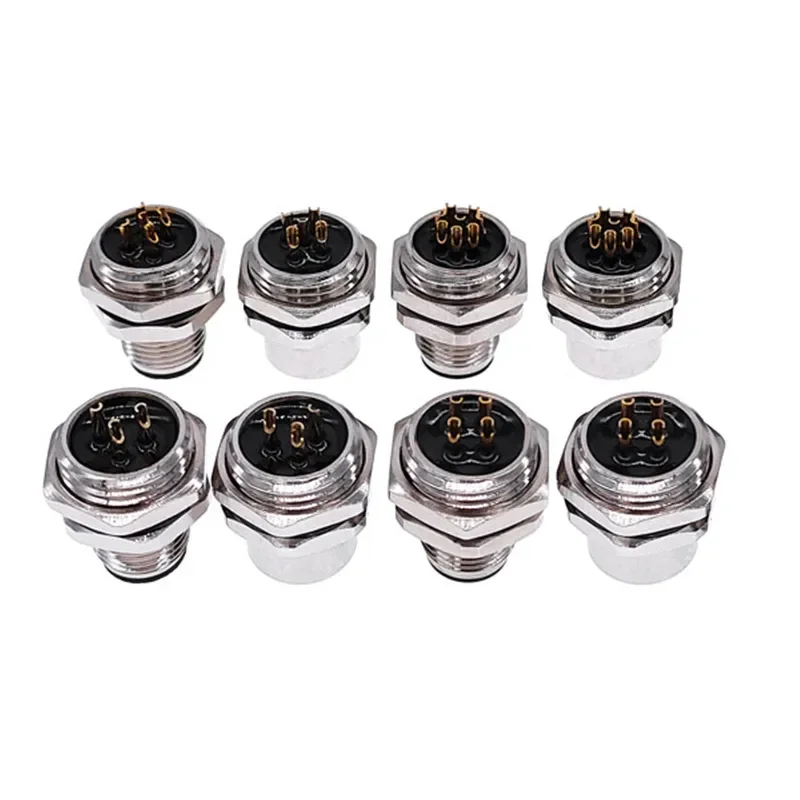 

10pcs M12 3/4/5/8Pin Sensor Connector Panel Back Mount Flange Socket Threaded Coupling Male/Female Connector M1216