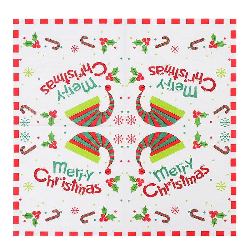 20Pcs 33x33cm Christmas Series Printed Paper Disposable Tableware Sqaure Napkin Tissues Xmas Party Decor