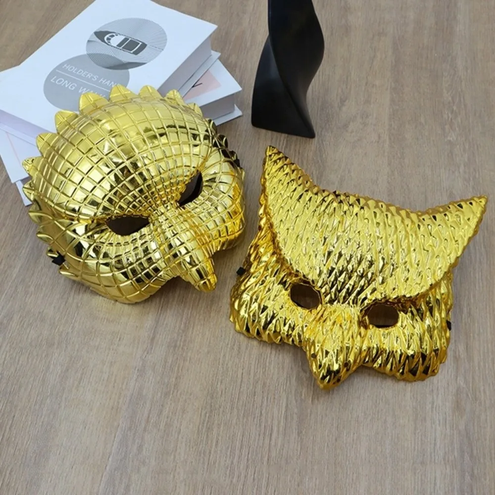 หน้ากากฮาโลวีนสีทองสไตล์เรโทร สายยางยืด คอสเพลย์ หน้ากากเต็มหน้า การ์ตูน พลาสติก อุปกรณ์ประกอบฉากงานแฟนซี ของตกแต่งละคร