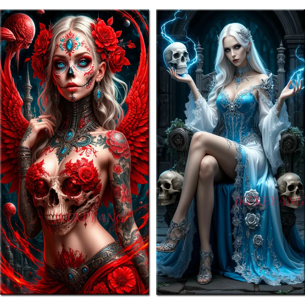 

Beautiful Woman and Skull Picture DIY Diamond Painting Cross Stitch Full Drills Diamond Mosaic New Collection Home Decor