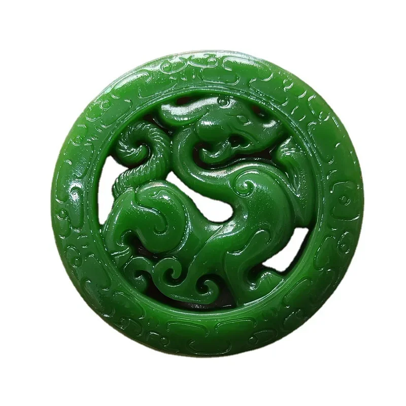 الطبيعية الصينية الأخضر اليشم الجوف قلادة على شكل تنين Ruyi السلام قفل الرجال والنساء اليشم قلادة مجوهرات الأزياء تميمة محظوظ #6