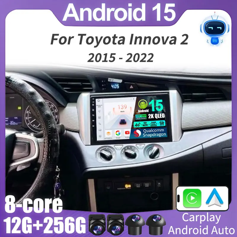 Android 15 Car Radio For Toyota Innova 2 2015 - 2022 Qualcomm Head Unit 2DIN 4G WIFI GPS NAVI Multimedia Stereo Video Player BT