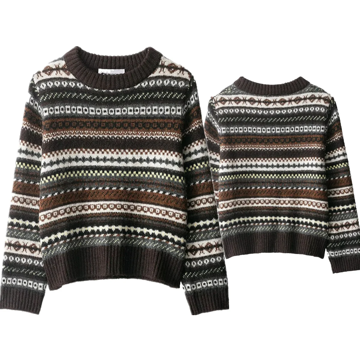 

Dave&Di японский минималистичный ретро жаккардовый свитер с круглым вырезом и геометрическим рисунком, женский пуловер, топы, винтажный трикотаж, женская одежда