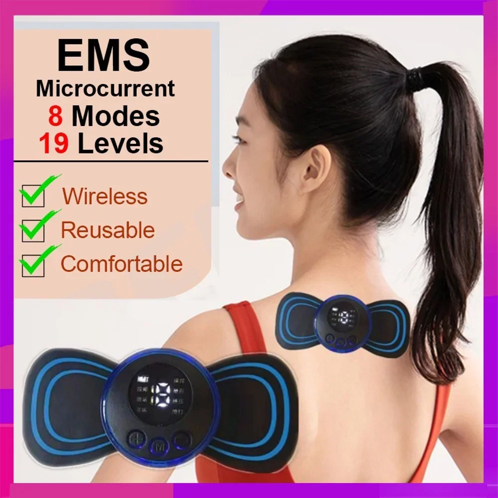 EMS Mini Đốt Sống Cổ Tử Cung Tiện Dụng Máy Mát Xa Điện Kinh Tuyến Xung Vai Và Cổ Sạc USB Cổ Miếng Dán Máy Massage