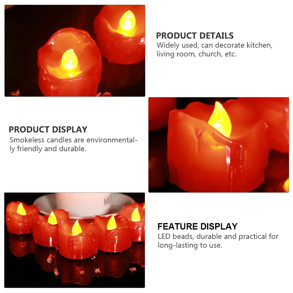 12pçs velas led de halloween, lâmpadas criativas em forma de plástico, sem fumaça, quentes, sem chama, luzes decorativas para sala de estar