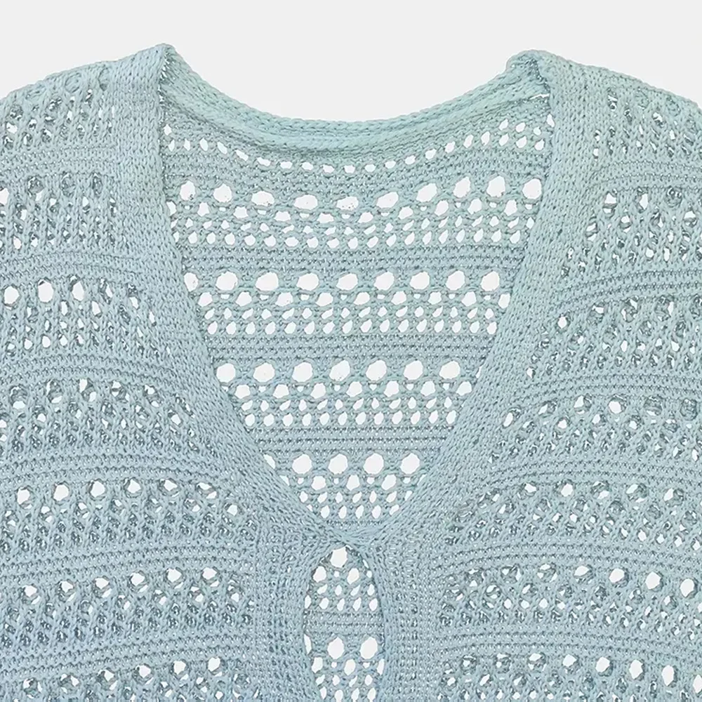 2025 Handknitted Long-Sleeved Beach Skirt Sunscreen Blouse Sexy Hollow Casual Vacation Pure Desire Fashionable And Sexy