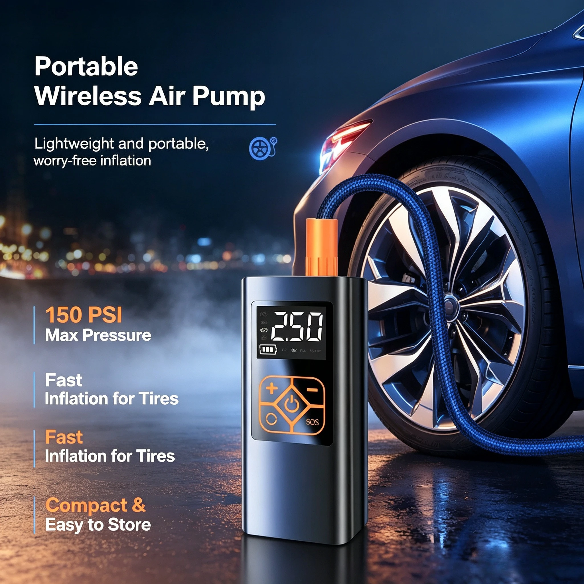 Upgraded Car Tire Air Pump 4000mAh1 Wired /Wireless Electric Car Air Compressor Monitor For Motorbike Bike Boat  AUTO Tire Ball