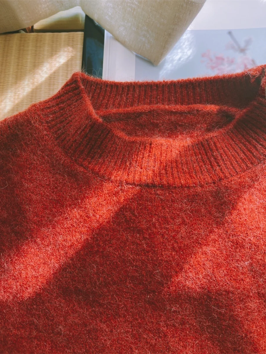 

Вязаный свитер из шерсти альпаки с разрезом по подолу, дизайн для поездок на работу, длинный свек, круглый Ne, обычный, тонкий, однотонный, женский...