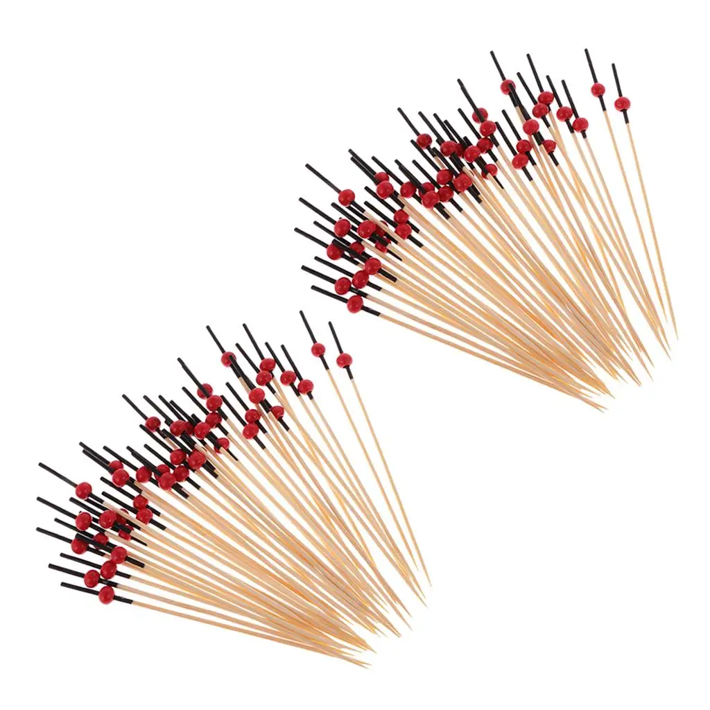 Bamboo Fruit Sticks Toothpick Cute Beads Design Cocktail Picks Disposable Tableware for Party Appetizer Decoration