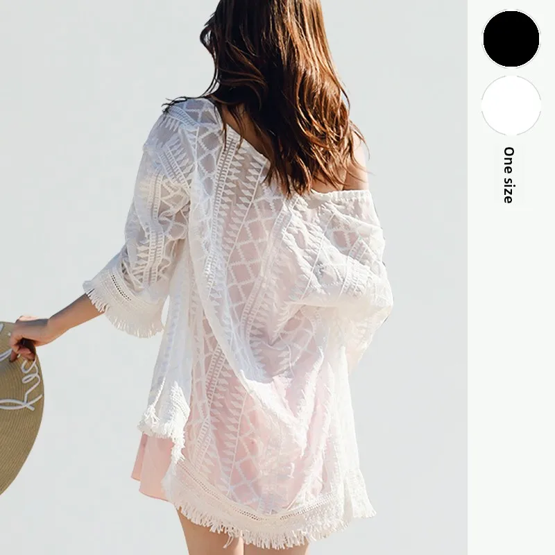 

Женская пляжная накидка-жакет с длинным рукавом для защиты от солнца, термоизоляционная, утягивающая, средней длины, сексуальная, для бикини