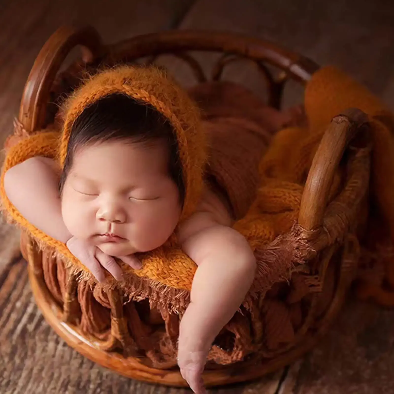 Newborn Photography Props Baby Round Rattan Woven Basket Baby Photo Pose Props Infant Photo Artwork Decor Backdrop Accessories