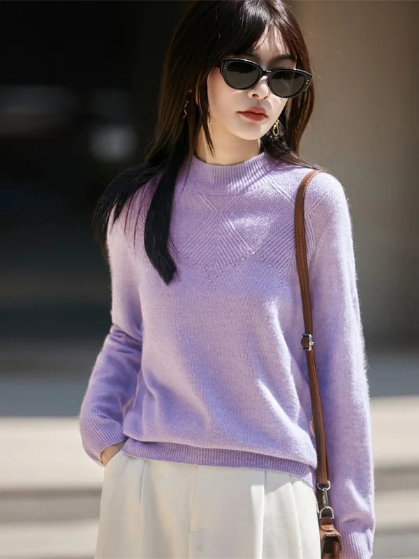 

Женский тонкий шерстяной свитер крупной вязки с высоким воротником, вышивкой, весна-осень, новинка, свободный крой, без застежек