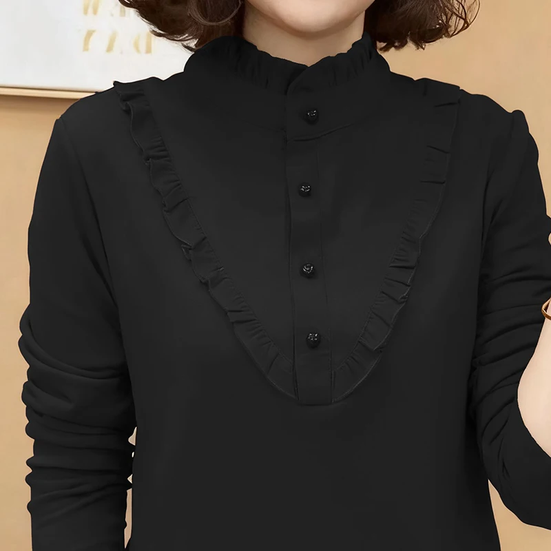 2025 Lady Chic froncé concepteur hauts femmes coréen solide à manches longues vêtements filles mode confortable thermique pulls