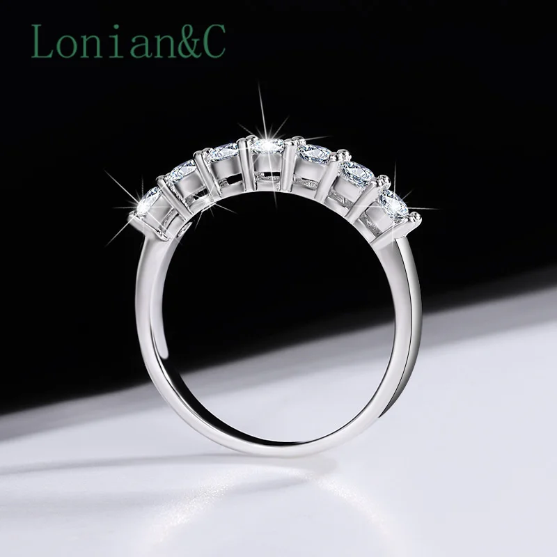 Lonian & C خاتم مويسانيتي كامل قابل للتكديس 3 مللي متر 0.7CT مطلي بالبلاتين 925 فضة سبعة نجوم صف خواتم مجوهرات أنيقة