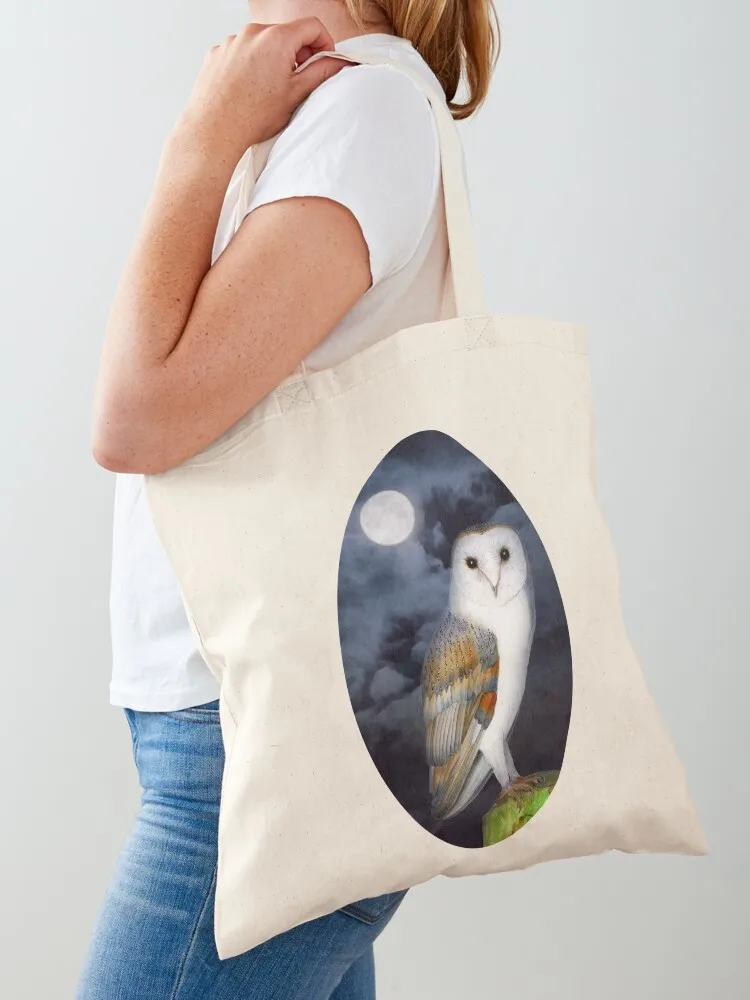 Barn Owl in Moonlight Watercolour Painting Artwork Tote Bag Women's beach bags Shopping bags Canvas Tote Bag