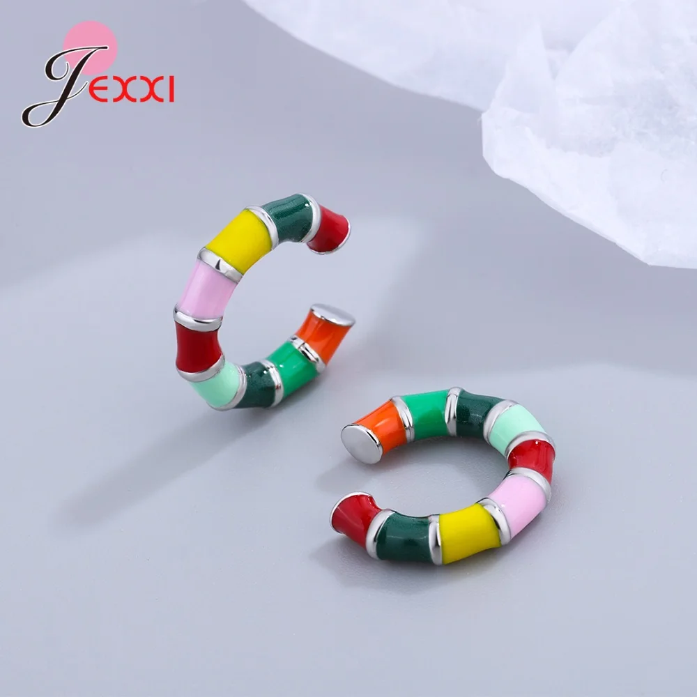 Promotion Genuine 925 Sterling Silver Earrings For Women Girls Ear Clips Colorful Earring Jewelry Fine Lady Silver Earrings Gift