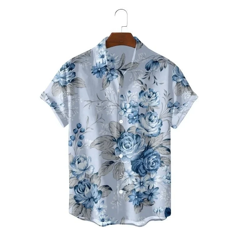 Tropic Flower Casual Social Retro Plus Size Male Shirt For Men 3D Print Hawaiian Short Sleeves Blouse Summer Fashion Top Camisas