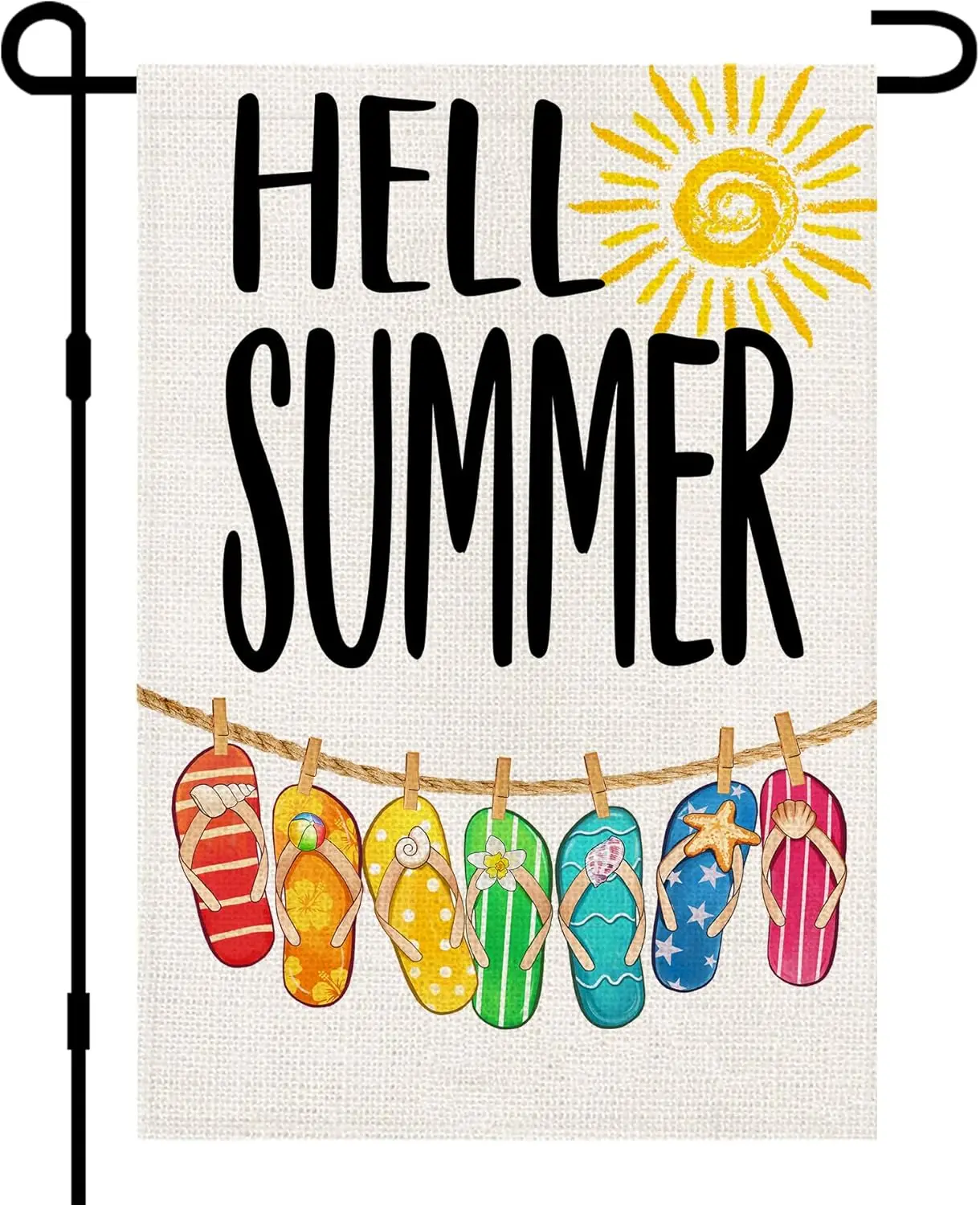 Hello Summer Beach Flip-flop Garden Flags for Outside 12x18 Inch Double Sided Burlap, Sunshine Welcome Sign Small Flag Farmh jjp