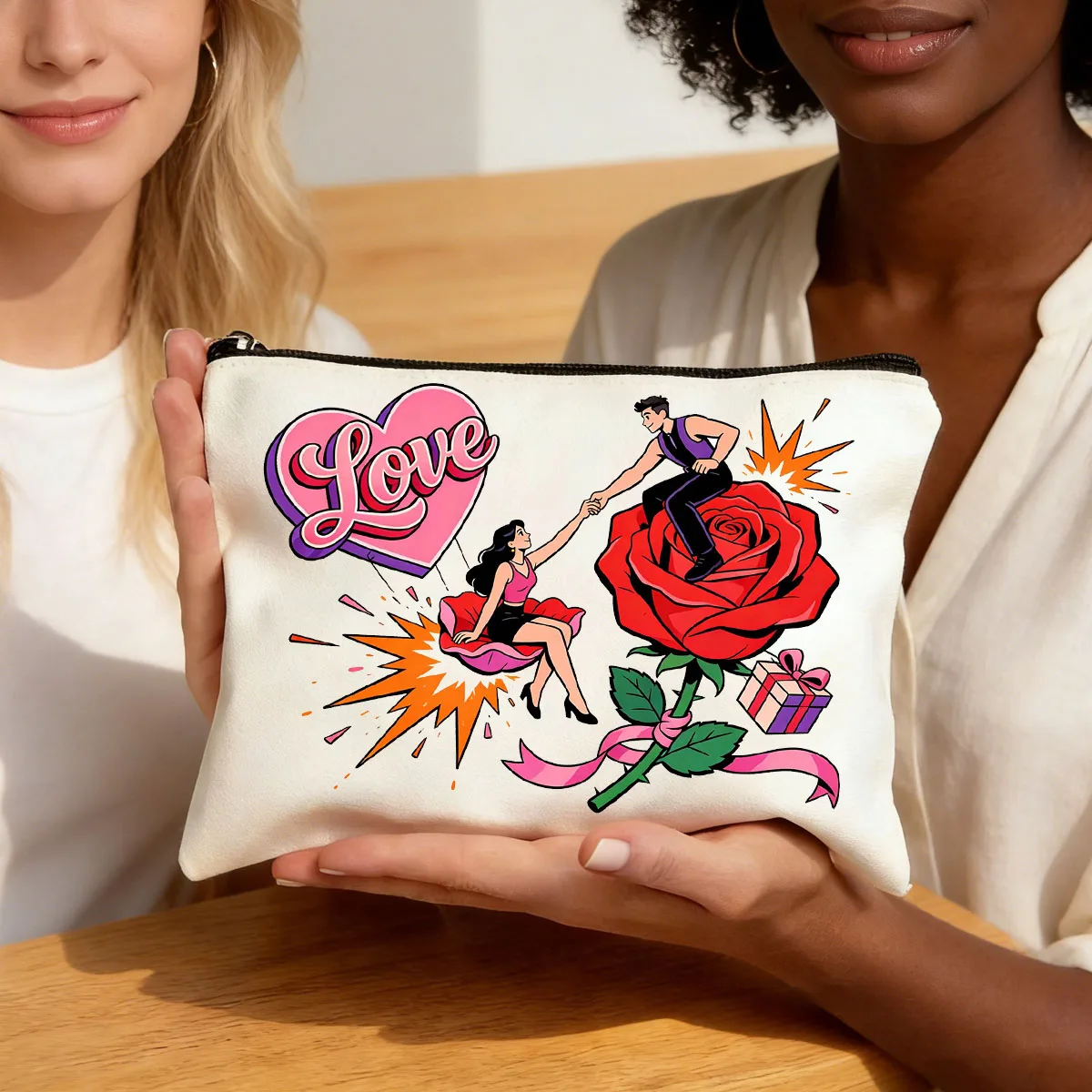 

1PC Valentine's Day theme creative trend pattern canvas hand storage bag multifunctional canvas bag canvas pen bag