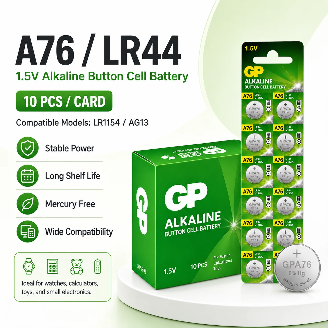 

1.5V A76 AG13 LR44 L1154 357A Alkaline Coin Battery For Watch Toy Protractor Vernier Caliper