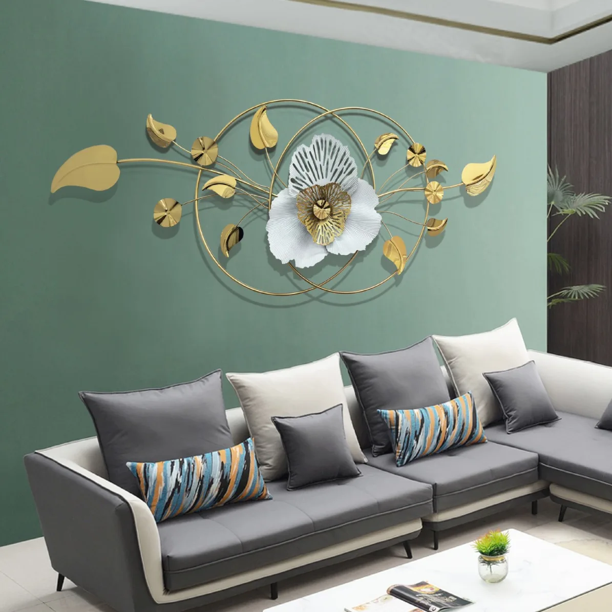 

European-style home living room back wall three-dimensional wall decoration creative wrought iron stainless steel wall hanging