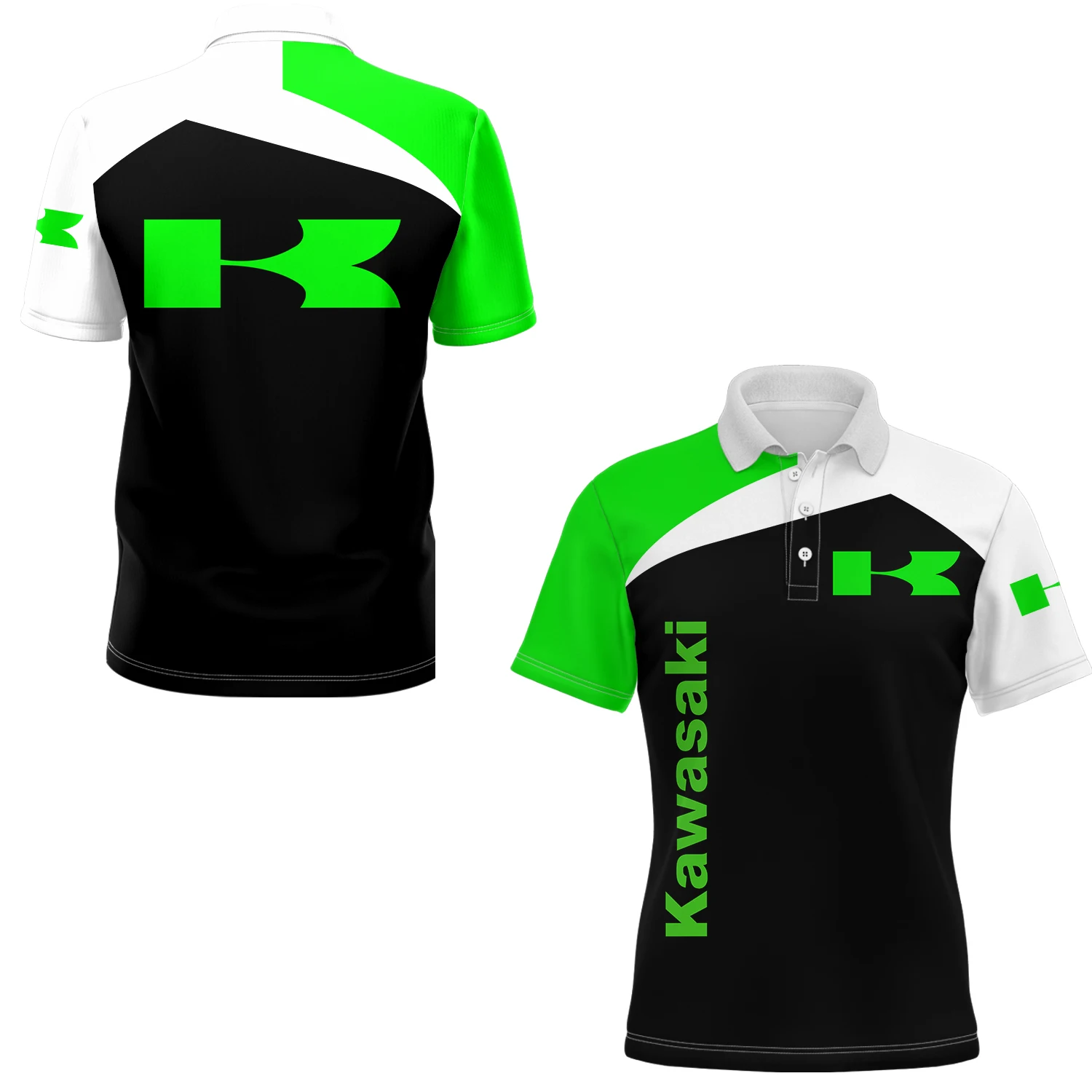 

2024 Summer New Men's 3D Printed Kawasaki Motorcycle Polo Shirt Street Casual Sports Fashion Button Polo Shirt