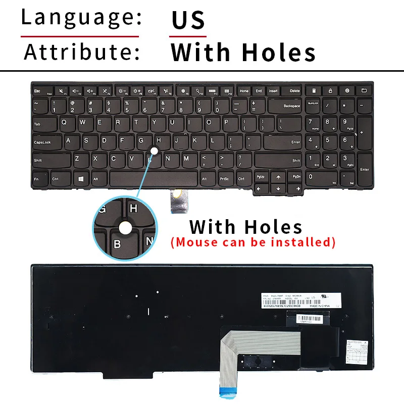 Clavier anglais rétro4.2 pour Lenovo, IBM ThinkSub, E531, L540, W540, W550, W541, T540, T540P, E540, P50S, T560, L560, T550, US, 04Y2426