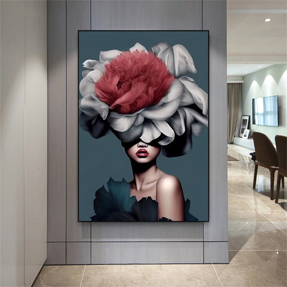 Colorful Flower Head Woman Oil Painting Prints Abstract Art Large Canvas Painting Poster Wall Art For Home Living Room Decor