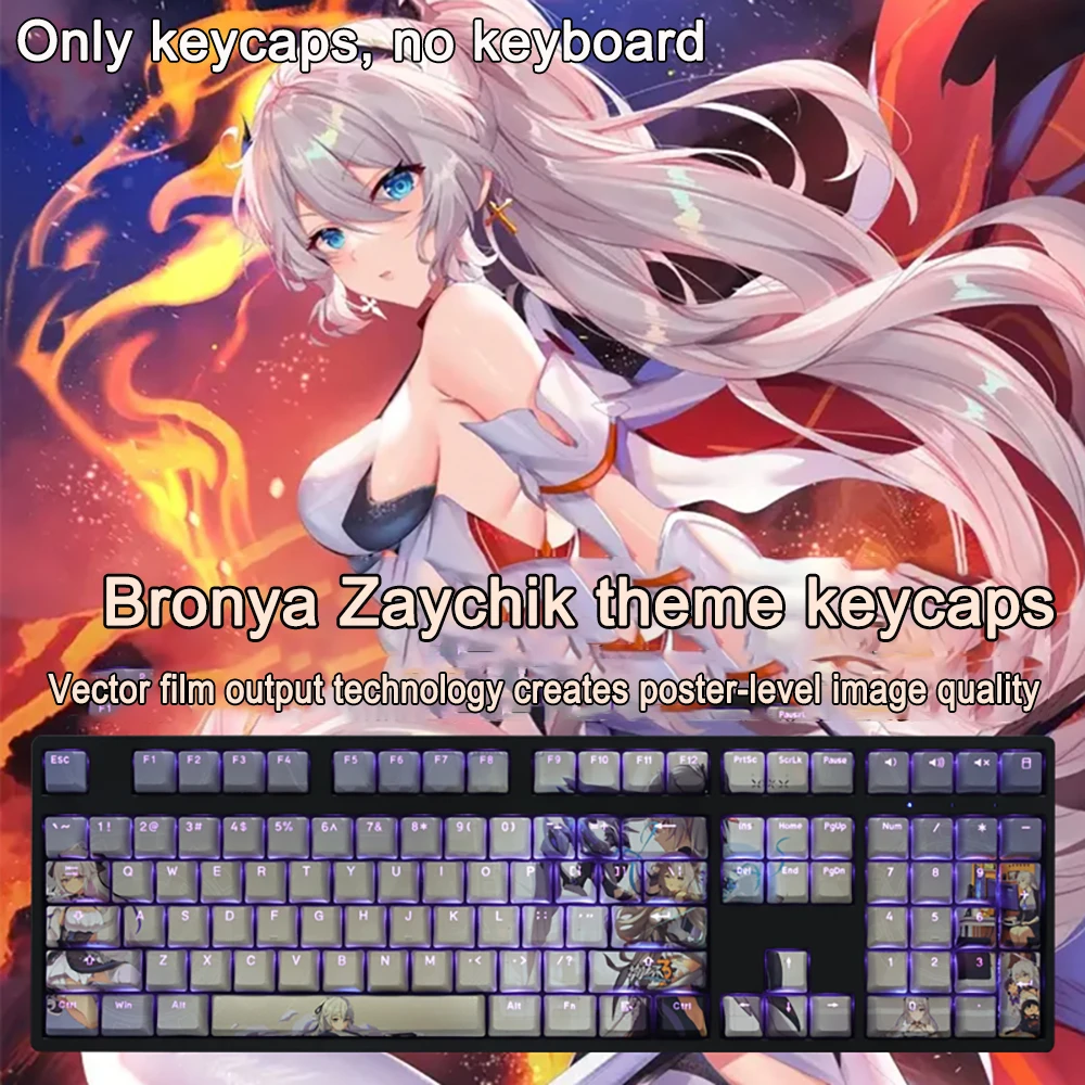 Honkai Impact 3 Keycaps 108 Keys/set Elysia Kiana PBT Dye Subbed Keycap Cherry Anime Cartoon Gaming Key caps For ANSI 87 104 108