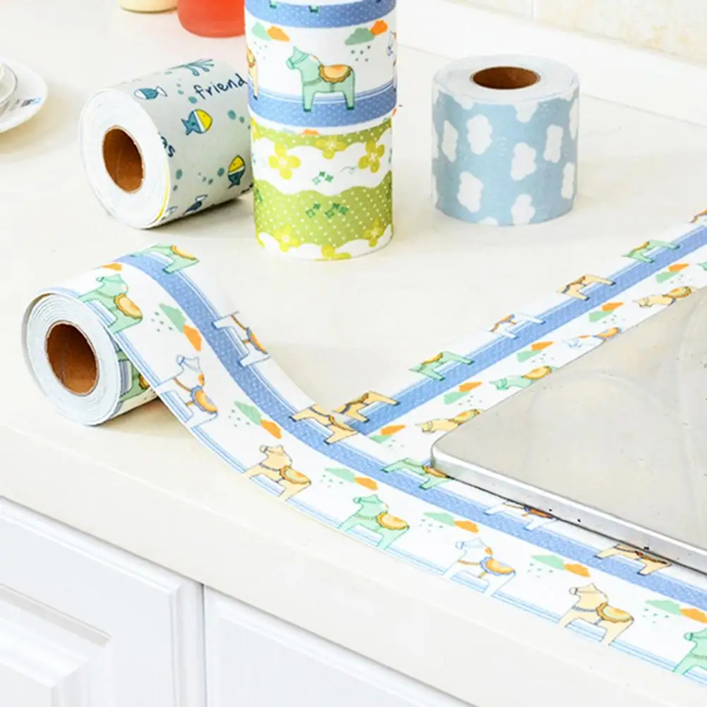 Countertop Sticker Non-woven Fabric Non-marking Sink Tape Moisture-proof Cartoon Printing Pattern Sink Absorbent Sticker