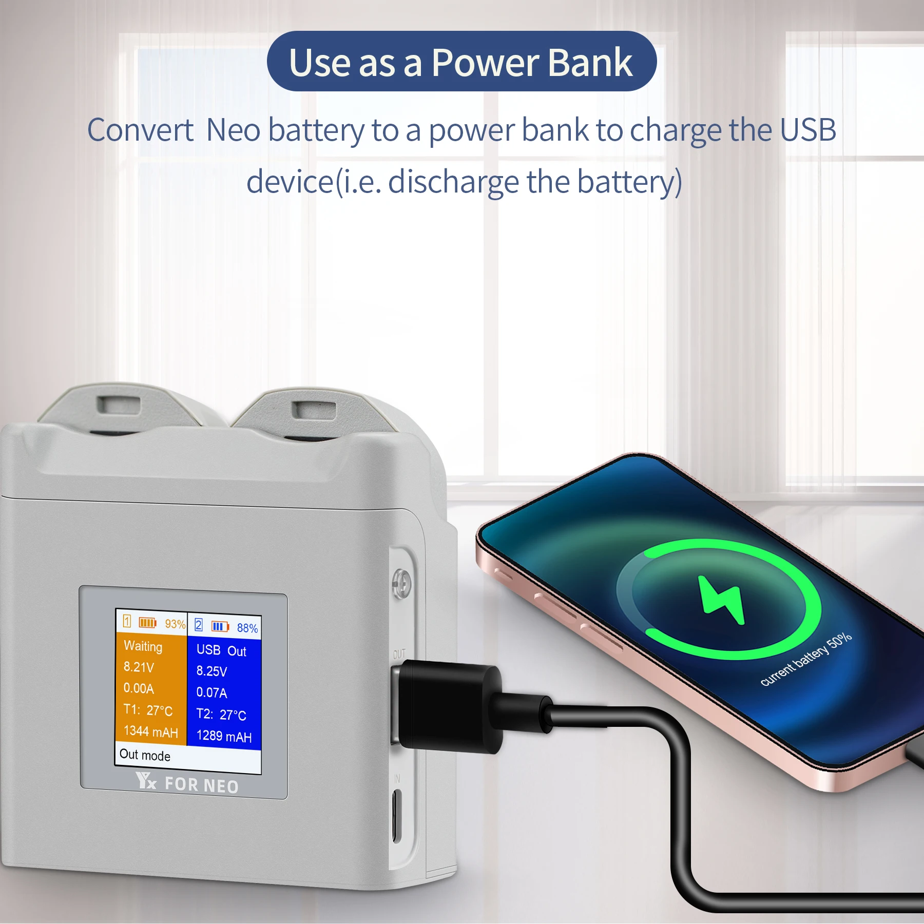 YX NEO 2-Way Charging Hub Butler Power Bank with Screen Display Intelligent Fast Charger for DJI Accessories Battery