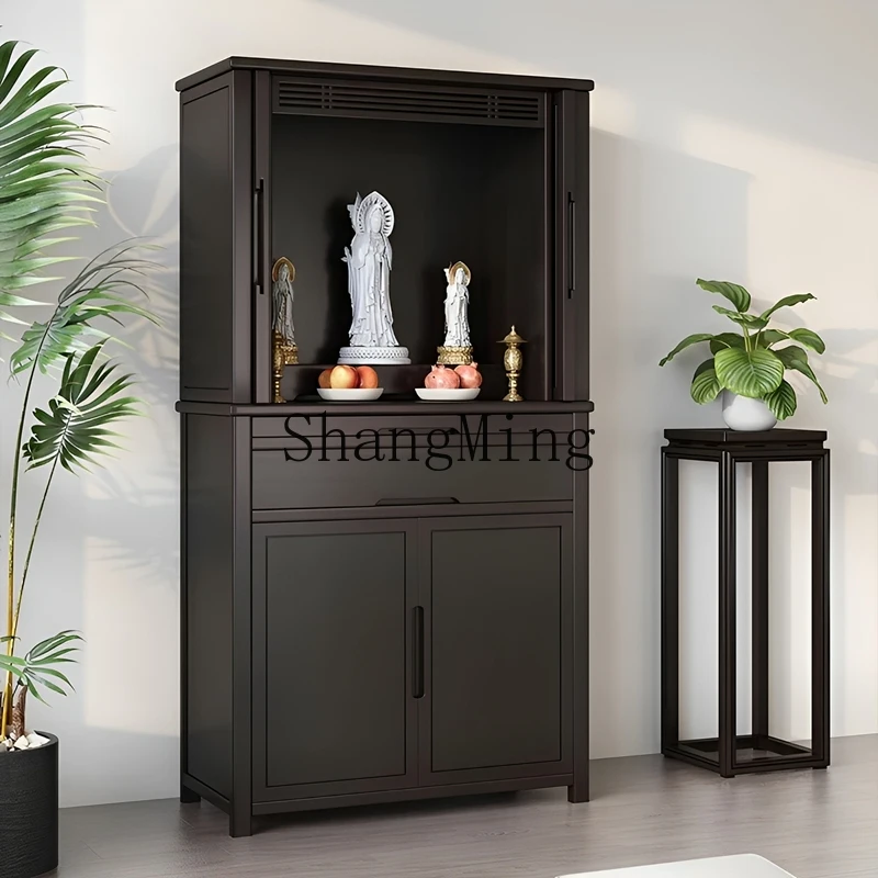 

CL Solid Wood Shrine Standing Cabinet Ebony Wood Shrine Household Bodhisattva Guanyin God of Wealth Walnut Shrine