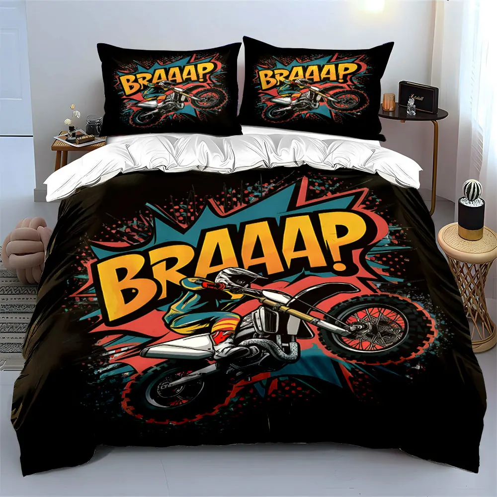 Motocross Jump Creative Illustration Duvet Cover Set with 3D Printing Design Soft Polyester Bedding Set All-Season Comfort 3