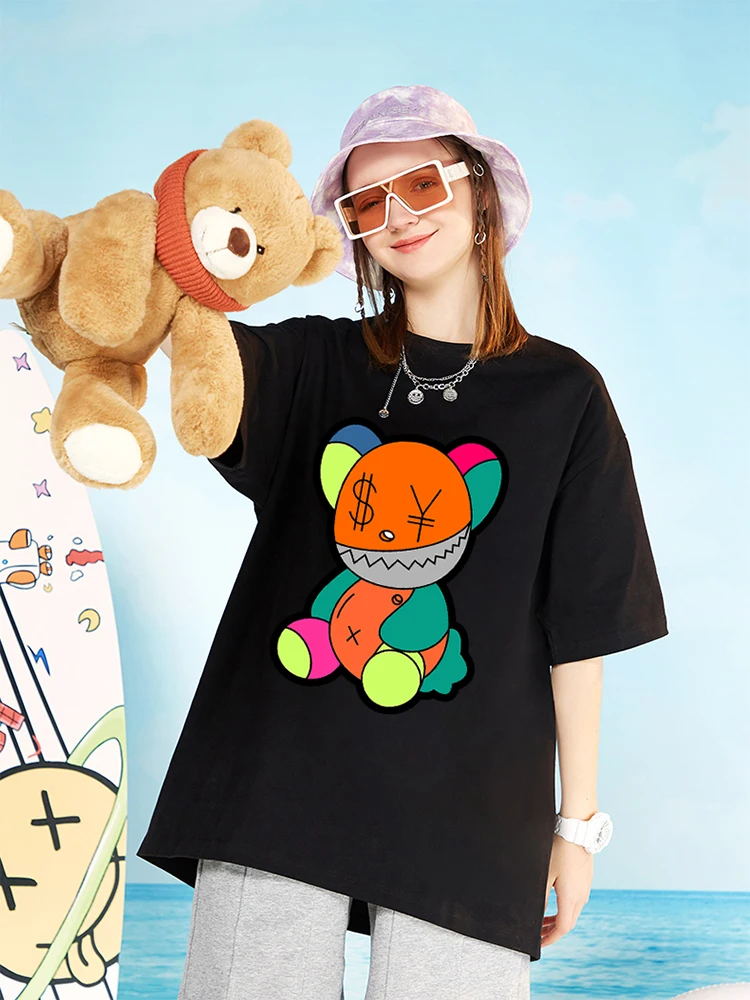 In The Eyes Of The Puppet Bear, There Is Only Money t-Shirts Women Summer Cotton Brand Tops Casual Oversized T Shirt Brand Tees