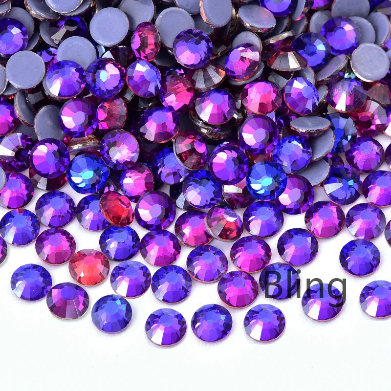 SS6-SS30 Glass Strass Crystals Purple Velvet Hot Fix Rhinestones Iron On Stones Clear Hotfix Gemstones For Wedding Dress A43