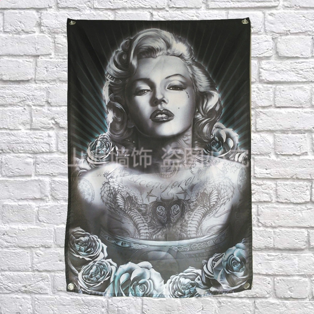 Pin Up Girl Tattoos Banners Flag Four Hole Valance Tapestry Bar Billiards Hall Studio Theme Wall Hanging Art Cloth Decor