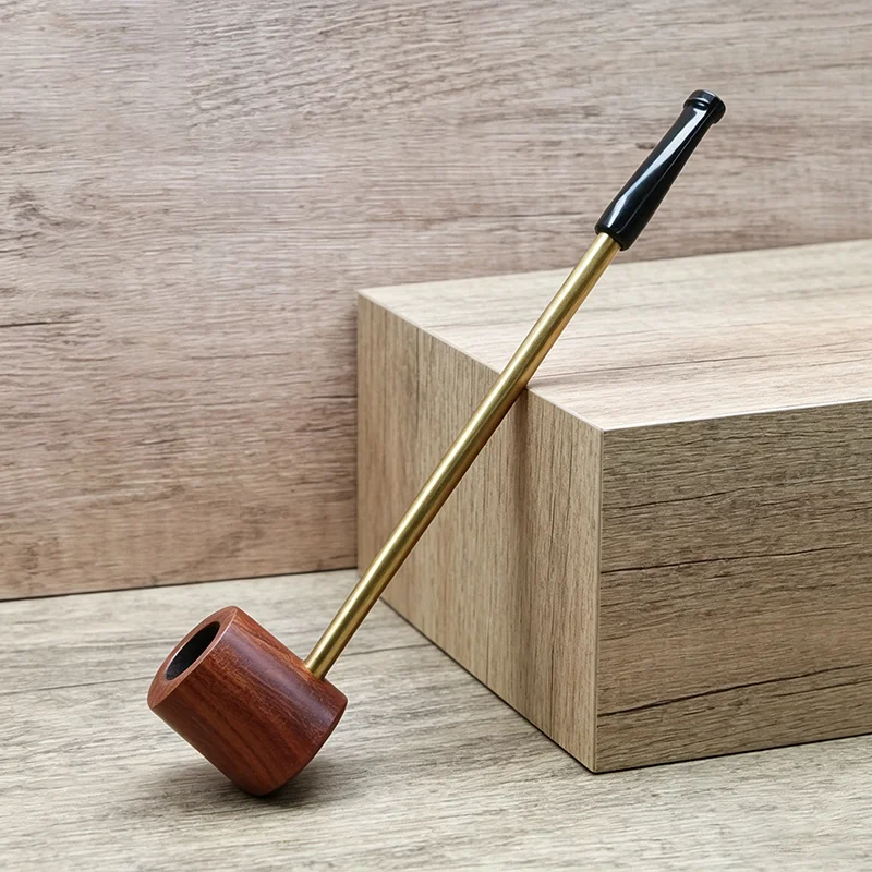 

Natural Rosewood Pipe With Metal Long Stem Smoking Tube And Handmade Vintage Pipe With Black Mouthpiece
