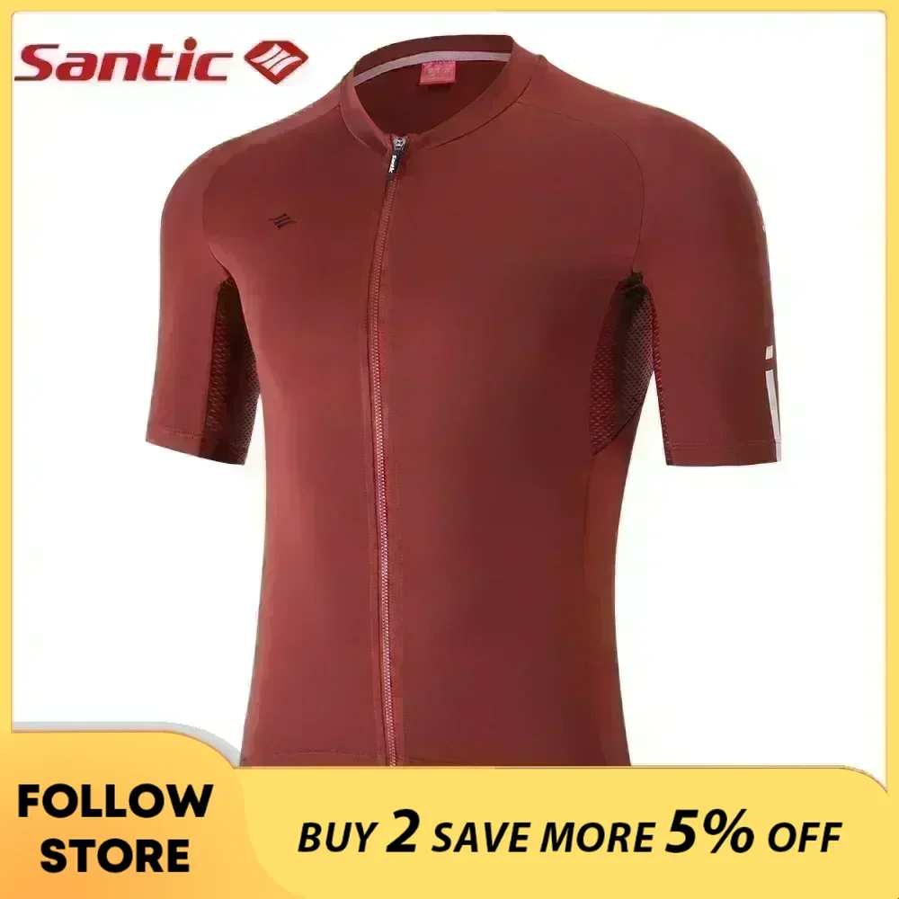 Santic Men's Cycling Jersey MTB Jersey Short Sleeve Full Zipper Summer Road Bike Shirts Pro Team Bicycle Clothing Asian Size