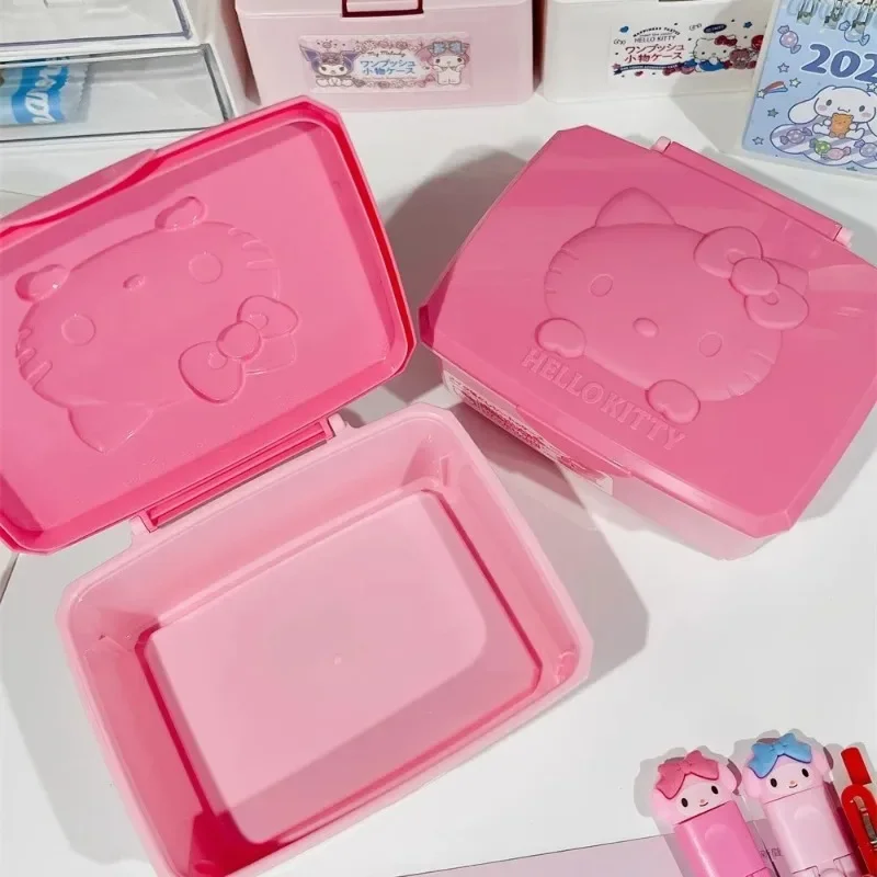 Sanrio Kawaii My Melody Storage Box Cartoon Cute Flip Style Girl Jewelry Lipstick Small Item Multi-purpose Dustproof Storage Box