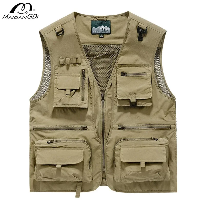 

MaiDangDi Workwear Style Men's Vest Fashionable Sleeveless Round Neck Mens Jacket Daily Multi Pocket Male Clothing Big Szie 6XL