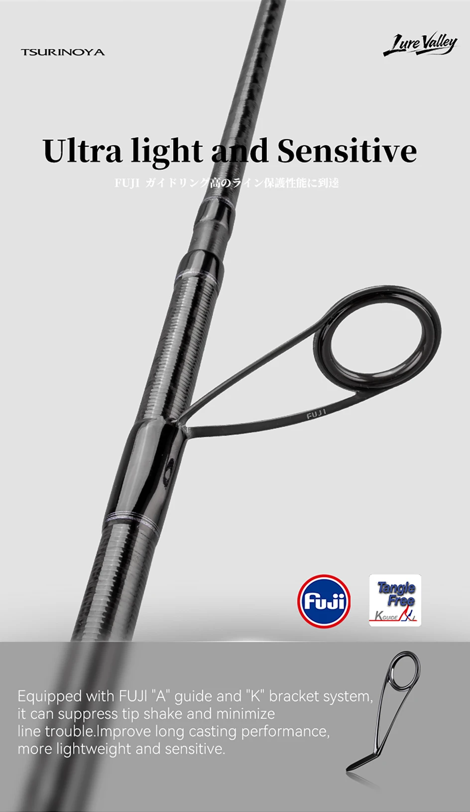 TSURINOYA LURE VALLEY Reiserute 5-teilige Expeditions-Angelrute 1,98m 2,08m 2,28m 2,44m 2,7m FUJI Guide Spinning Casting Rute – Detail 9