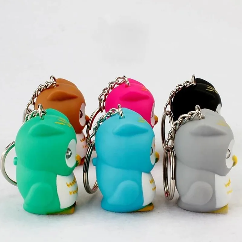 Led Owl Keychain For Women Men Cute Bag Pendant Cartoon Handbag Car Key Ring Sound Light Design Boy Girl Gift  Action Figure Toy