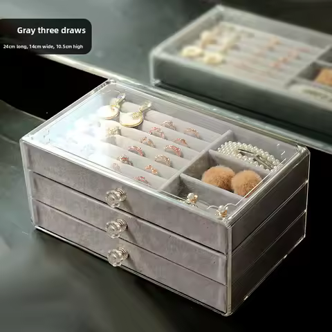 Transparent acrylic jewelry box, jewelry earrings, lipstick grid, watch stud earrings, finishing display stand, flannel ring,