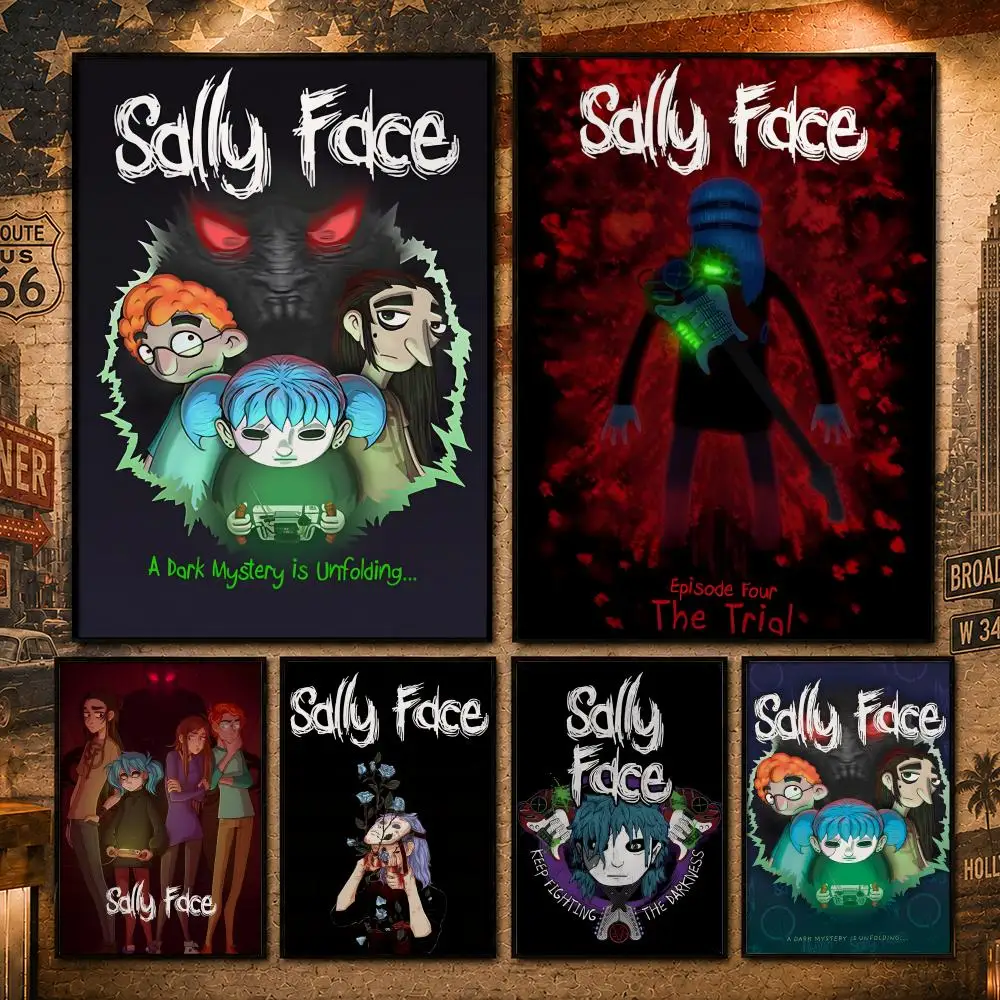 Horror Game S-Sally FaceS Poster Vintage Retro Anime Poster Stickers Peel and Stick Wall Art Home Decor