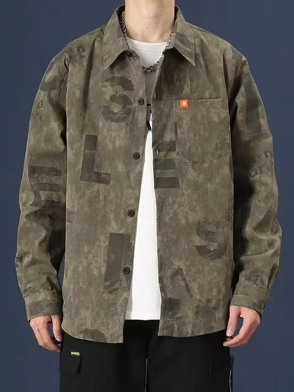 

Camouflage Letter Dyeing irt Jaet Men's Loose Casual Long Sve irt Outerwear Versatile Autumn New Sle Boy's Wear