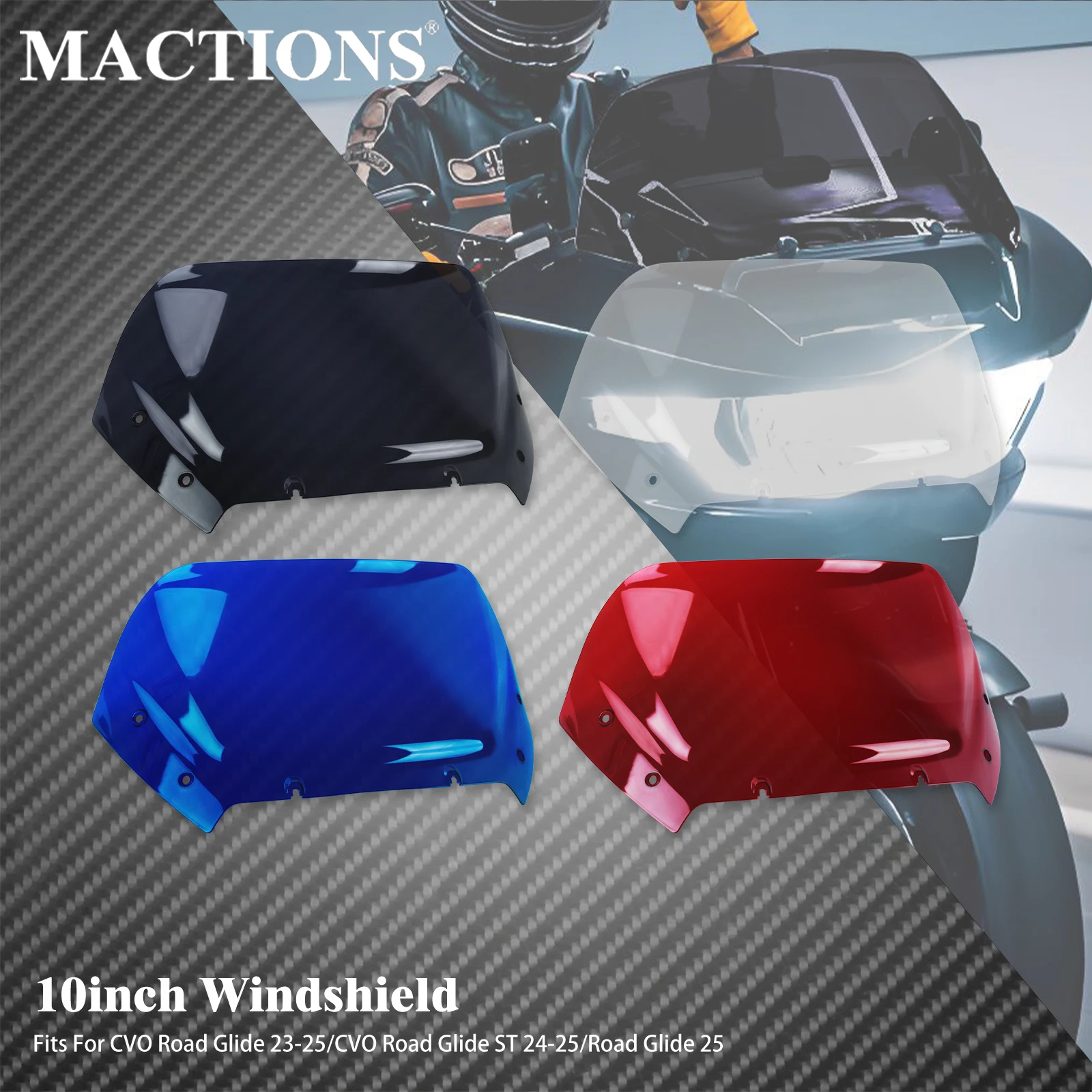

Motorcycle Windshield Fairing Wind Deflector 10" Windscreen Cover For Harley Touring CVO Road Glide 23-up FLTRXSTSE 24 Later