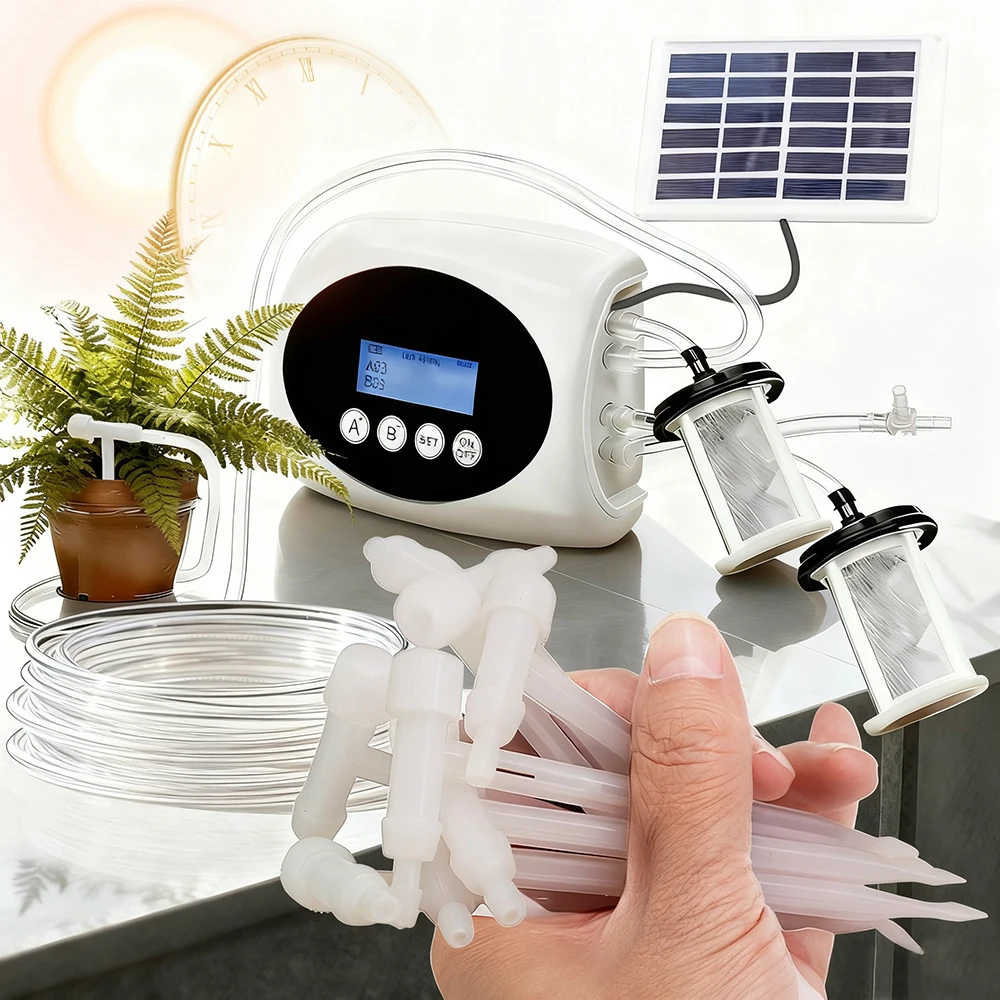 

Двойной выпускной насос, таймер, автоматическое устройство для капельного орошения, 1/4 дюйма, прозрачный шланг, регулируемая капельница, комплект для полива, экономия воды